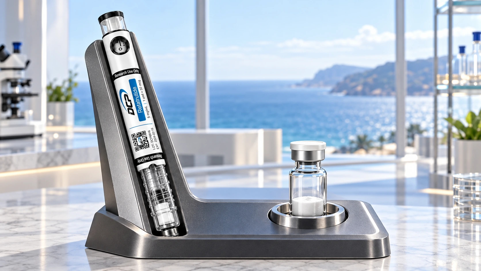 Dual Chamber cartridge vs conventional vial — Redaktionel produktopstilling; ikke et foto af faktiske faciliteter, tilbehør eller testresultater.